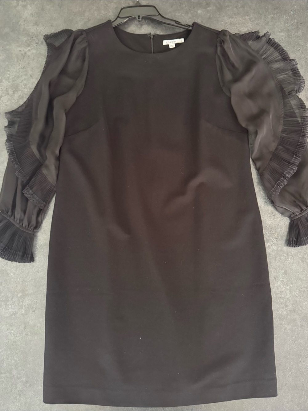 Chico’s Black Ruffle Sleeve Shift Dress | Size 2 (US 12) | Elegant & Chic